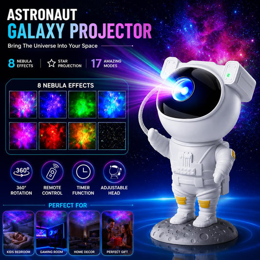 Astronaut Galaxy Projector Night Light – 360° Rotating Nebula Star Projector with Remote Control, Timer & Adjustable Head – Space Lamp for Kids’ Bedroom, Gifts, Gaming Room, Home & Décor
