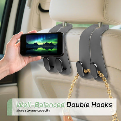 2 Pack Car Seat Headrest Double Hooks Leather Car Back Seat Headrest Hooks for Purses, Bags and Handbags, Car Organization Accessories